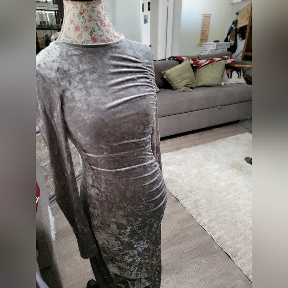 Future Collective Elegant Gray Velvet Dress Size XXS